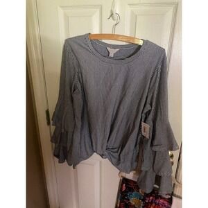 Belle Sky Black and White Striped Blouse